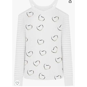 CBR Cold Shoulder T-Shirt with Leopard Hearts and Sheer Long Sleeves